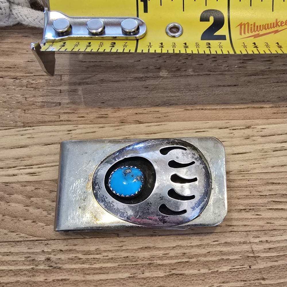 Vintage Navajo Shadow Box Money Clip with Turquoise Chunk